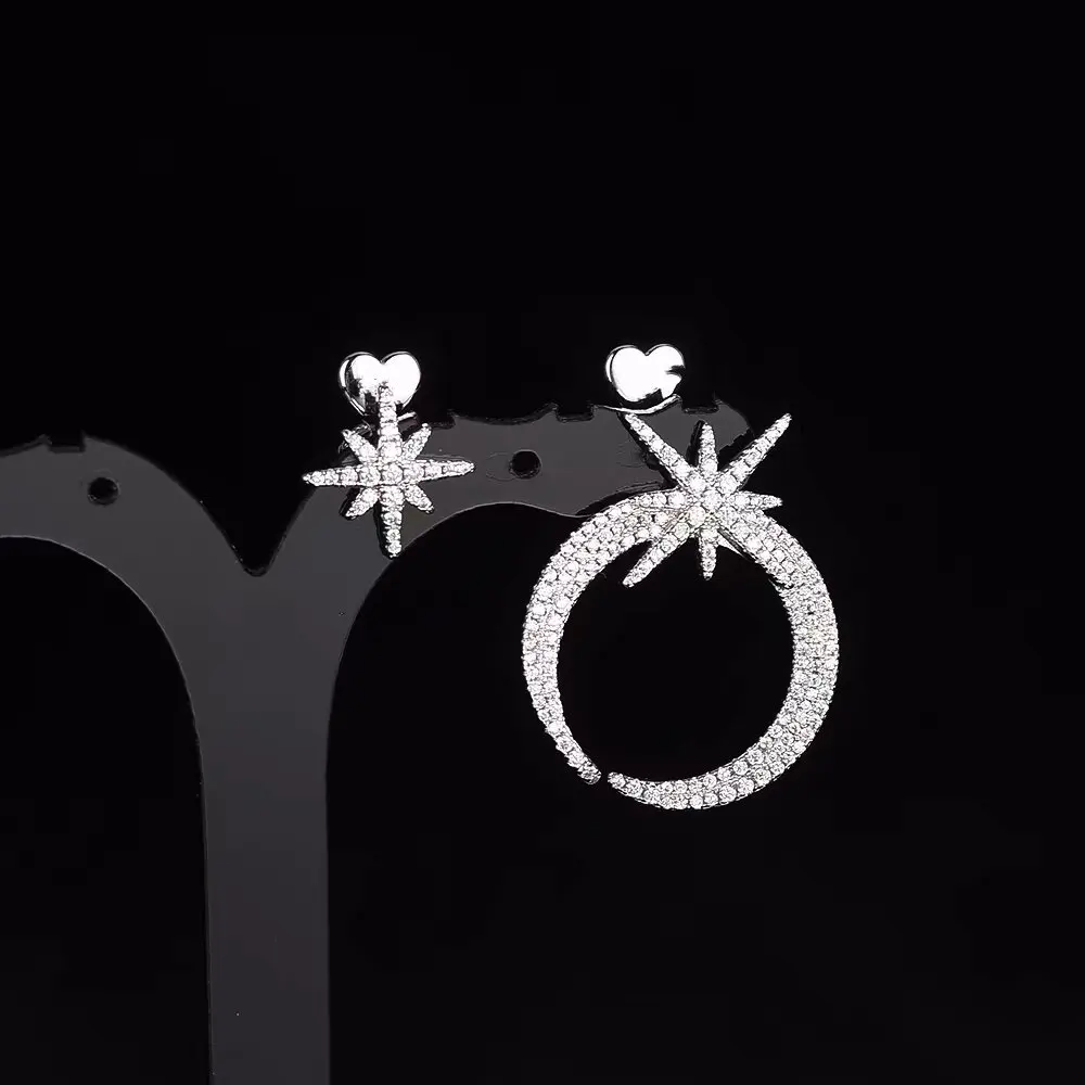 

Guardian moon semicircle design Sparkling Zircon Star Moon Earrings Ladies temperament fashion earrings