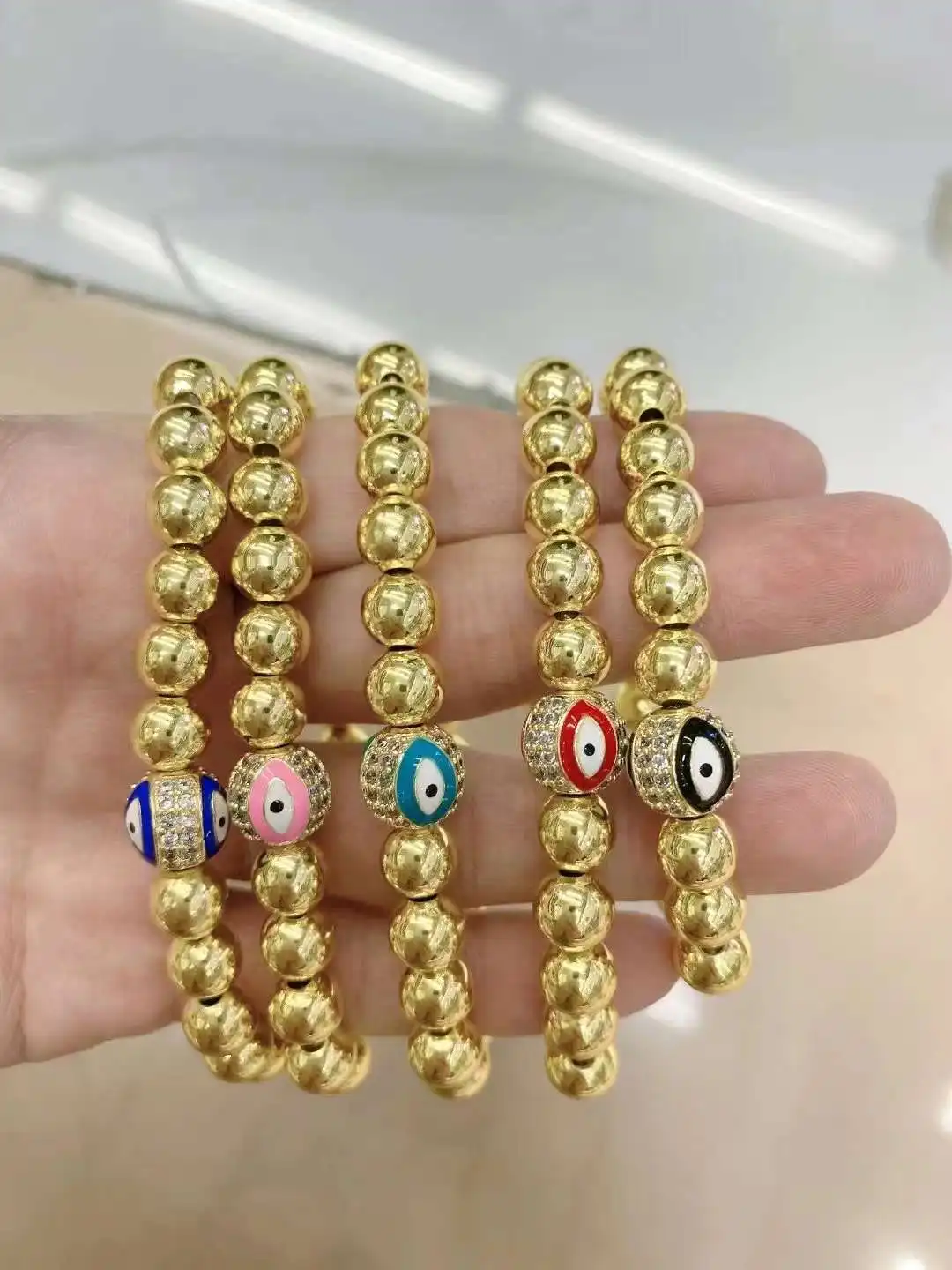 

5pcs/set 14k Gold Bracelets Fashion Beads Charms Bangles For Women Gift Couple Jewelry Evil Eye Bracelet Wedding Bracelet Gift