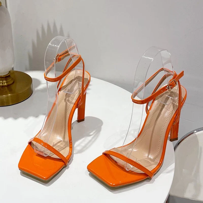 

2022 New Summer Sandals Women Solid Black High Heels Gladiator Open Toe Ladies Party Shoes Fashion Buckle Strap Pumps Size 35-41