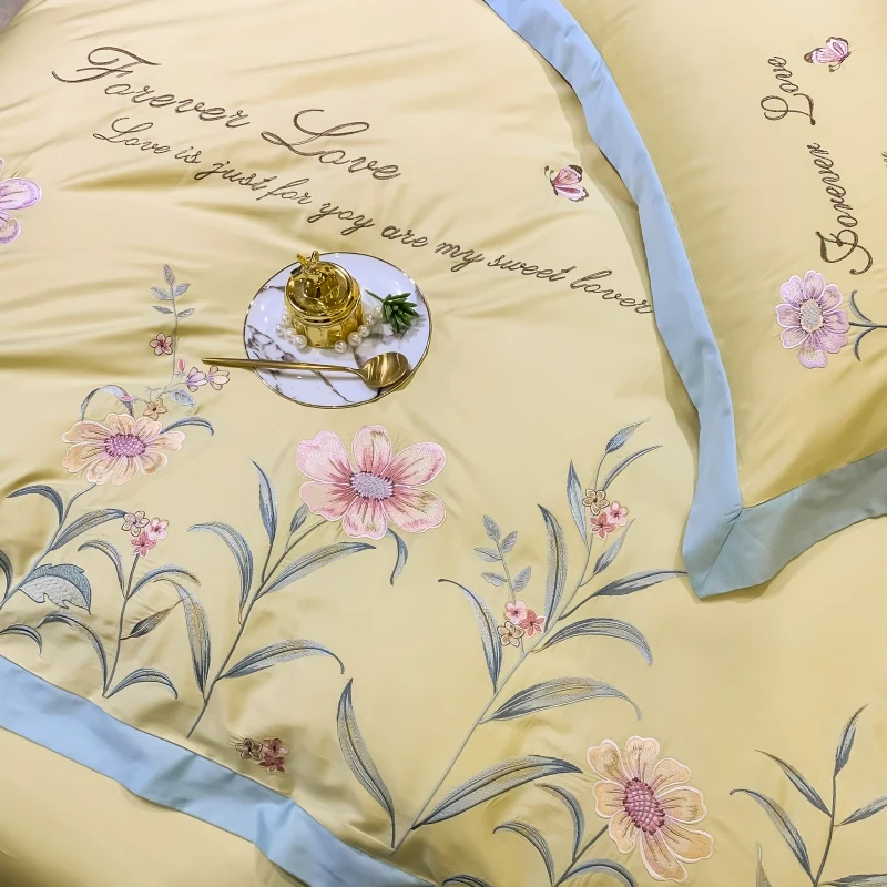 

New Luxury 800TC Egyptian Cotton Pastoral Flowers Embroidery Bedding Set Duvet Cover Flat/Fitted Sheet Pillowcases Home Textiles