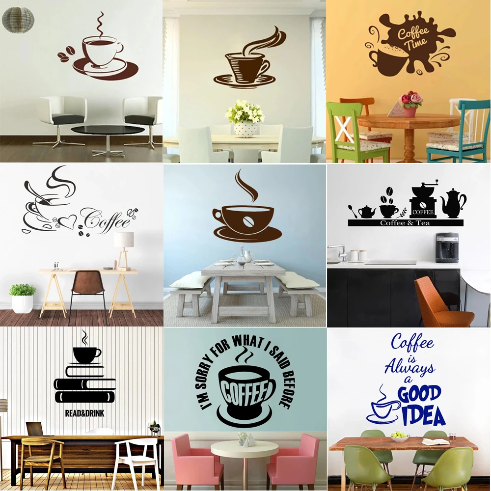

Coffee Vinyl Stickers Bon Appetit For Kitchen Restaurant Dining Hall Waterproof Wallpaper Mdern Wall Decals Decor HQ9986