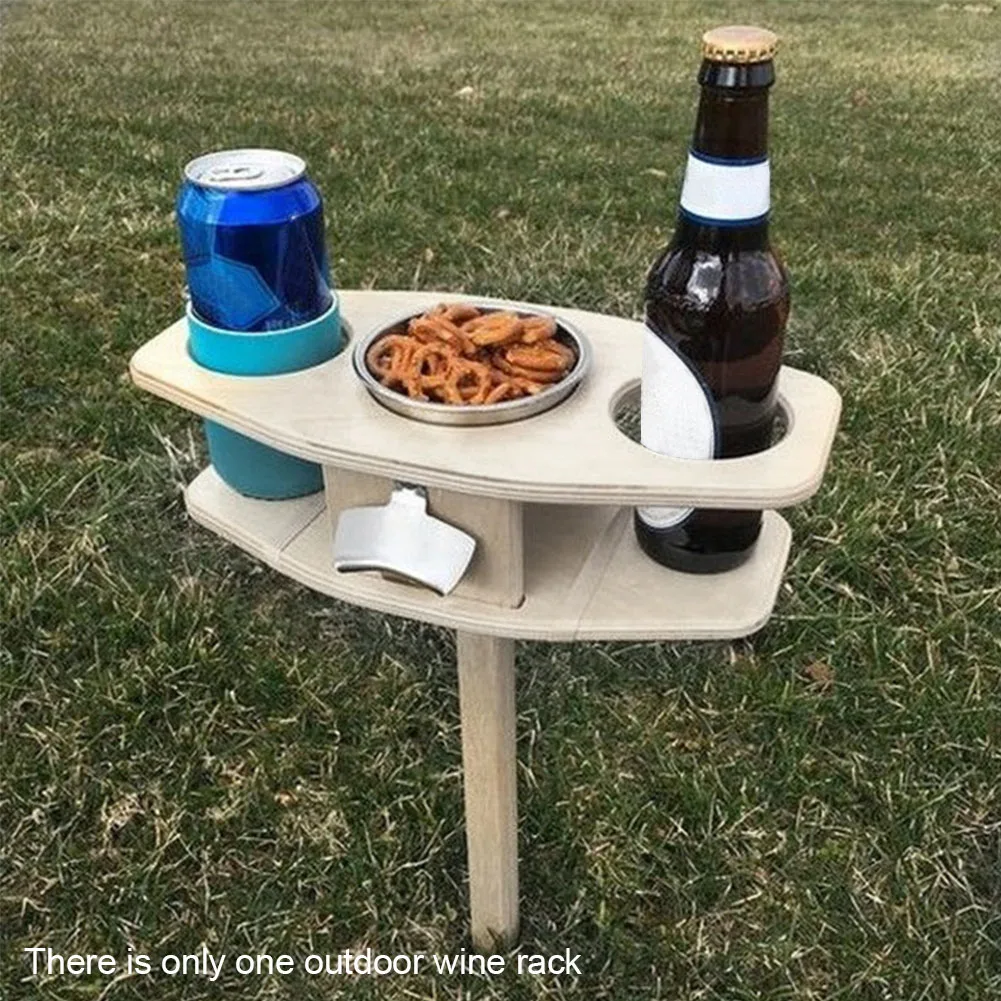 

Snack Wine Table Furniture Foldable Portable Bottle Rack Party Durable Wooden Holder Patio Backyard Outdoor Picnic Garden Beach