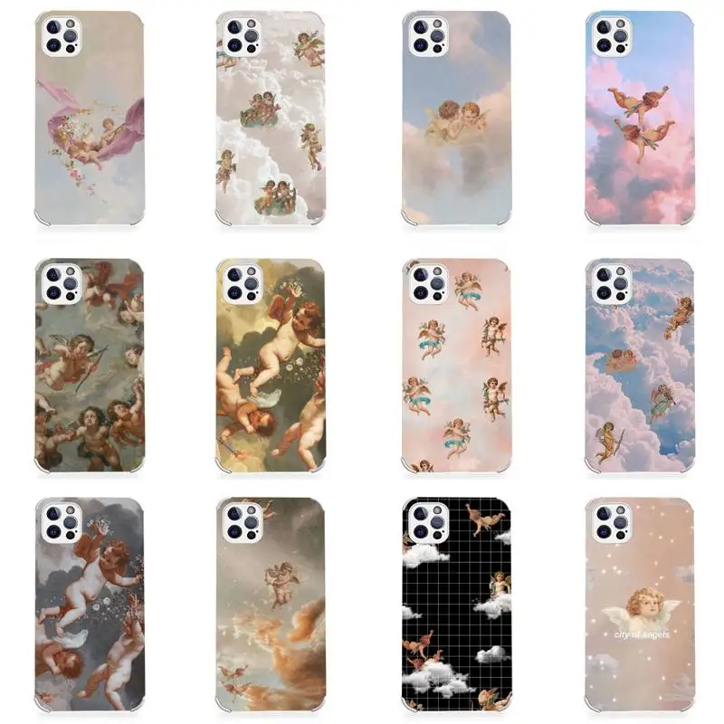 

Art Renaissance angels Phone Case Lambskin Leather For iphone 12 11 8 7 6 XR X XS PLUS MINI PLUS PRO MAX Shockproof