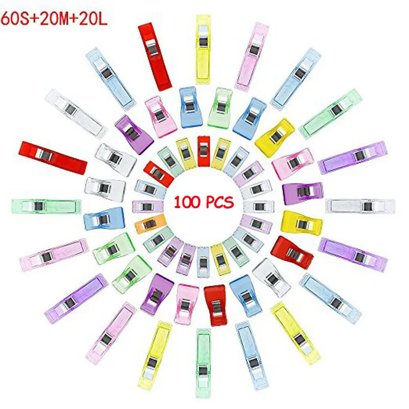 100pcs 60S 20M 20L 60/100 шт микс Размеры Швейные зажимы многоцветная одежда зажимы для Сделай Сам ткань для лоскутной работы лоскутное шитье Вязание зажимы с коробкой - Цвет: 100pcs 60S 20M 20L
