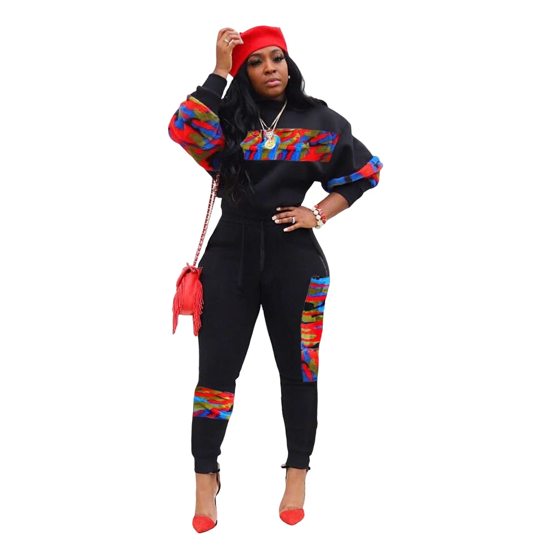 Зимний женский спортивный костюм комплект из топа с круглым вырезом и длинными