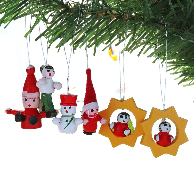 

48 Pcs Traditional Wooden Christmas Tree Decorations Home Hanging Toy Set Lovely Delicate Hotel Restaurant Atmosphere Santa Clau