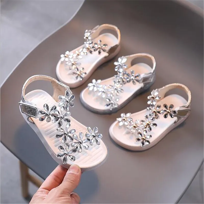 

Baby Girl Sandals Crystal Bling Diamond Flower Princess Dance Shoes Small Big Kids Party Shoes1-3-4-6-7-12 Years Old