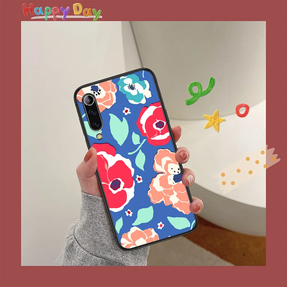 

Luxury brand Kate Flower Phone Case For XIAOMI MI Note 8 9 T 10 Pro Lite SE A2 A3 POCO X M MAX 2 3 black Prime Silicone Cell