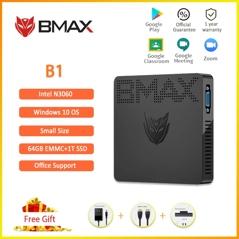 

Bmax B1 мини-ПК Intel J3060 двухъядерный 4 ГБ ОЗУ 128 ГБ/256 ГБ/512 ГБ/1 ТБ 64 Гб eMMc Windows 10 двойной WiFi WIN10 HDMI VGA Настольный HTPC