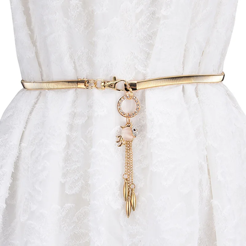 

Корейская версия металлического пояса с эластичной резинкой на талии, кулон в виде лисы, стразы, инкрустированный пояс, пояс для молодых сту...