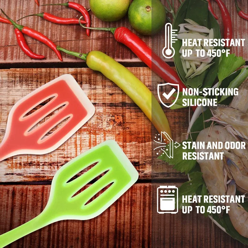 Фото 2 Pieces Silicone Turner Spatula Slotted Heat Resistant Non-Stick Kitchen Utensil For Fish Eggs Pancakes 12 Inch Дом и сад 2 Pieces Silicone Turner Spatula Slotted Heat Resistant Non-Stick Kitchen Utensil For Fish Eggs Pancakes 12 Inch Дом и сад
