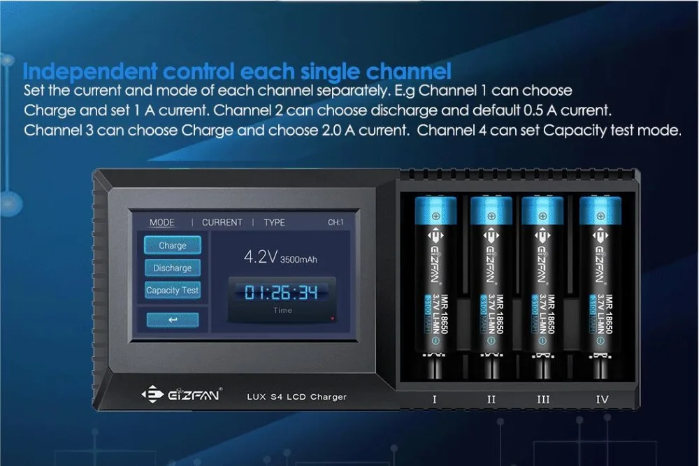 Efan Eizfan LUX S4 новейшее многофункциональное зарядное устройство с сенсорным экраном и ЖК-дисплеем Универсальное зарядное устройство с батареей ИК функция тестирования