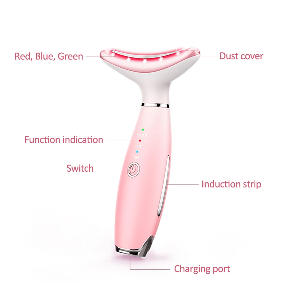 

3 in 1 Neck Face Beauty Device Facial Lifting EMS Tighten Skin LED Light Therapy Neck Wrinkles Remove Reduce Double Chin Massage