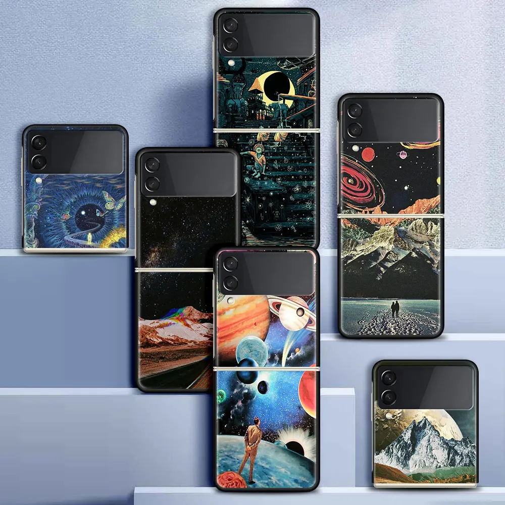 

Fold Case for Samsung Z Flip 3 Shell for Galaxy Z Flip3 Hard Capa For ZFlip 3 Silicone Phone Cover Cartoon Natural Landscape
