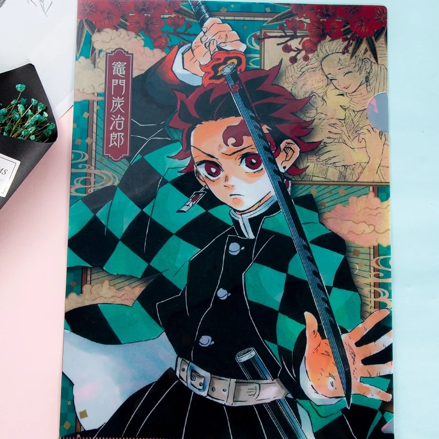

New anime demon killer kimetsu no yaiba kamado tanjirou cute creative folder A4 file bag student stationery gift 2021