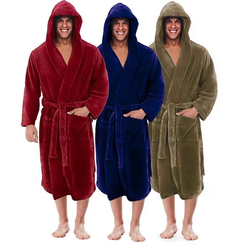 

Men's Robe Winter Warm Casual Woman Mens Bathrobe Flannel Robe V Neck Long Sleeve Sleepwear Kimono Warm Male Bath Robes Coat