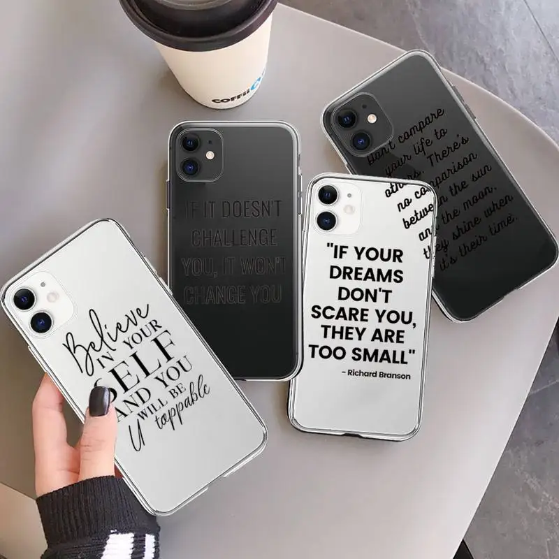 

Inspirational Quotes art pattern Phone Case Transparent for iPhone 7 8 11 12 13 mini pro X XS XR MAX Plus