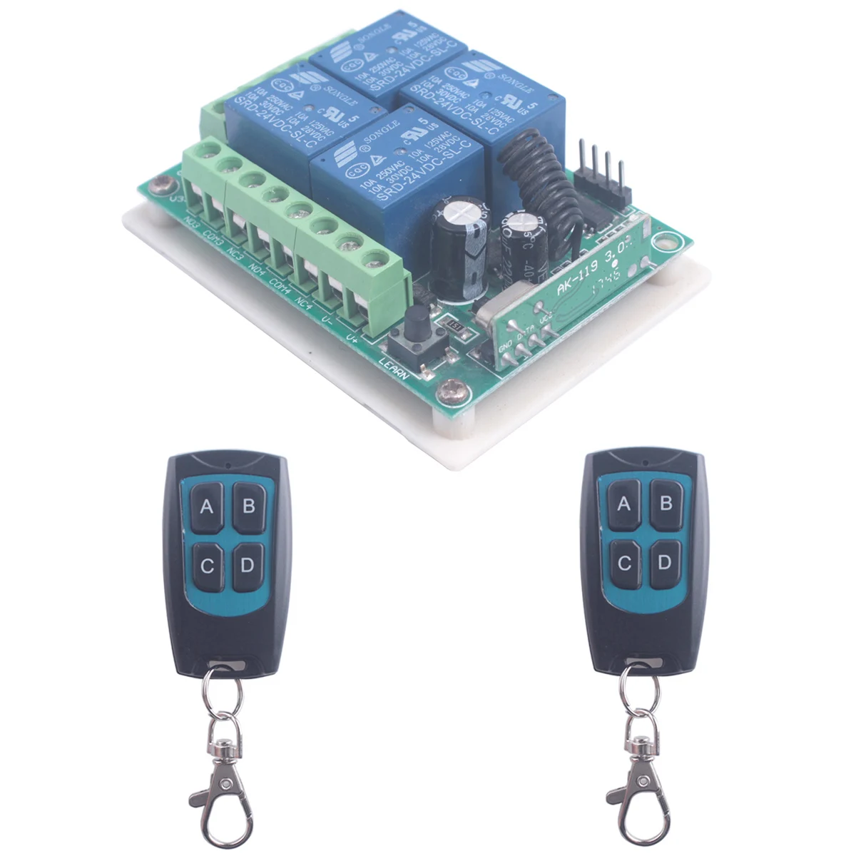 

Wireless Switch Long Range DC 24V 4CH Channel Wireless Remote Control Switch, DC 24V Relay Receiver Module Transmitter