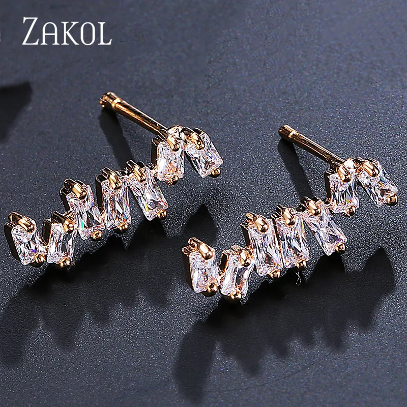 ZAKOL новые трендовые квадратные циркониевые висячие серьги с молнией ЭКГ для