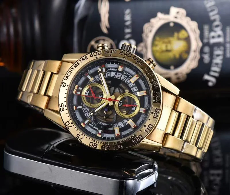 

2021 racing new fashion brand quartz watch steel strap glass mirror watch men's battery-powered full-function working boutique