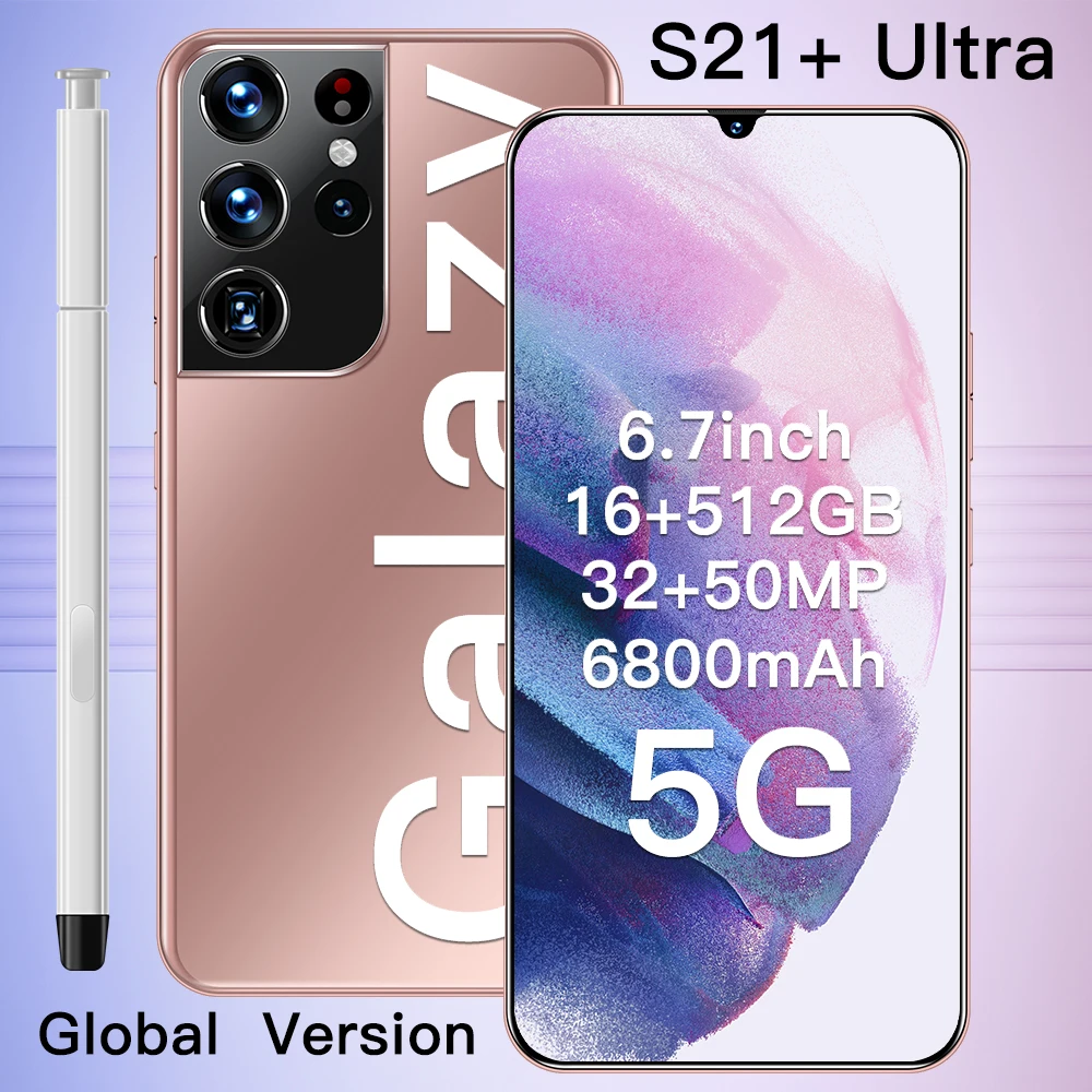 

6.7Inch Galaxy S21+ Ultra Global 5G Lte Smartphone Android 10 16GB Ram 512GB Rom Telephone 6800 mAh Dual Sim 32MP+50MP 10 Core