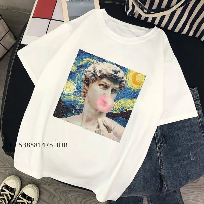 Футболка с принтом Давида Микеланджело базовая тенниска жевательной резинкой