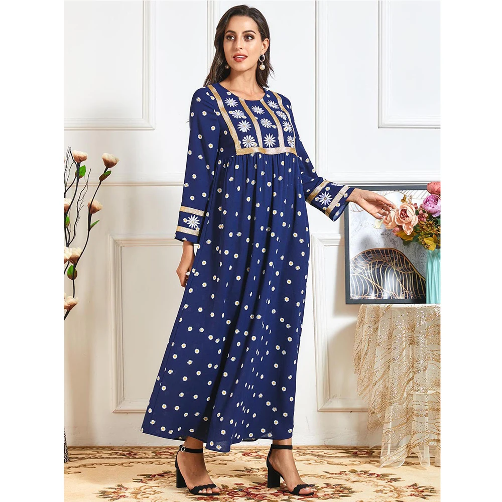 

Abaya Muslim Women Flower Embroidery Long Dress Ethnic Style Arab Ramadan Islamic Vestido Plus Size Vintage Middle East Fashion