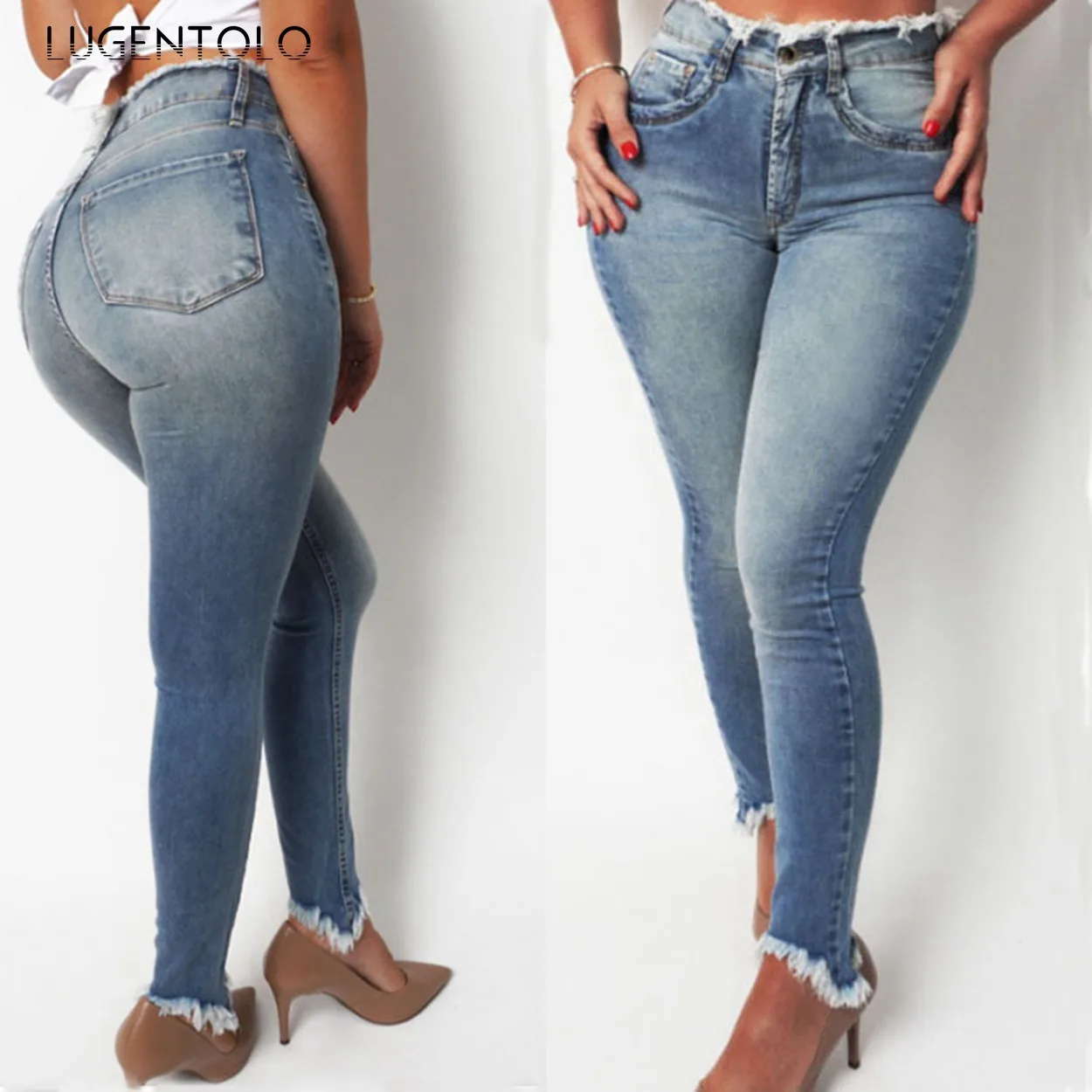 

sexy Jeans Women Skinny Light Color Washed Street Hipster Blue High Waist Pocket Female Casual Long Pencil Jeans Lugentolo