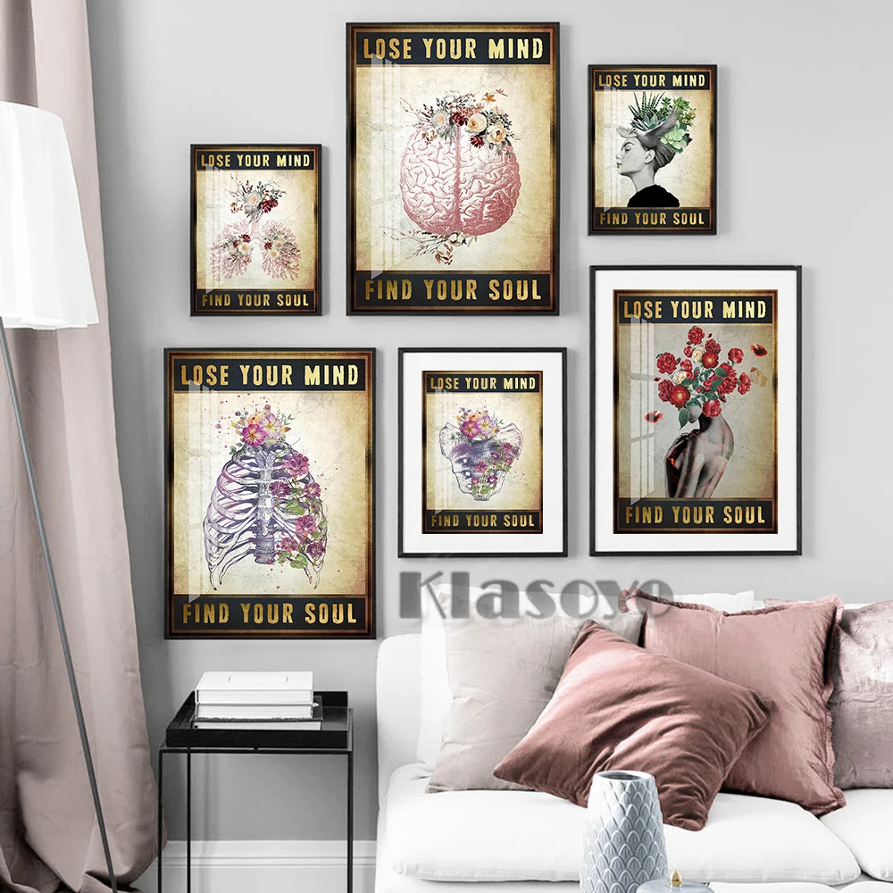 

Altered Art Vintage Female Portrait Prints Poster Watercolor Flower Wall Picture Human Anatomy Illustration Retro Wall Decor