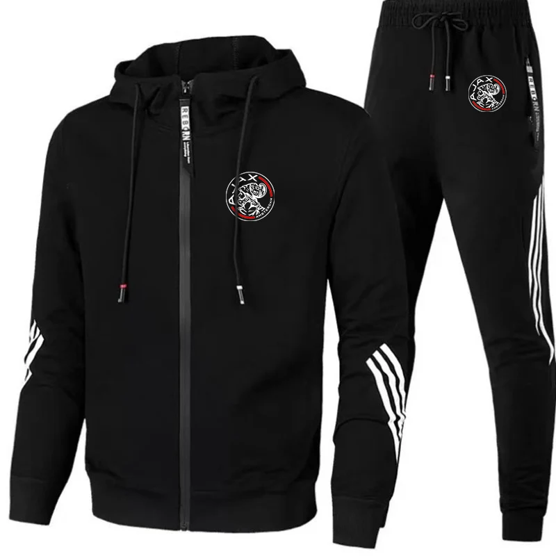 Мужской футбольный комплект AJAX с логотипом 2021 толстовка на молнии и брюки