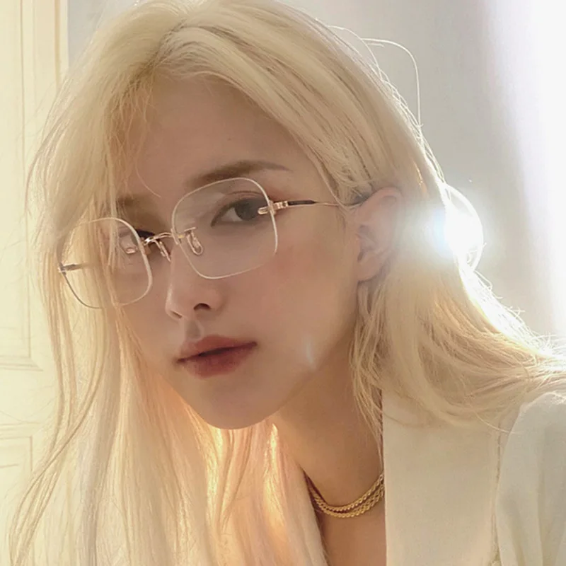 

Transparent Computer Glasses Frameless Women Men Anti Blue Light Square Eyewear Blocking Glasses Optical Fashion Metal Sunglasse