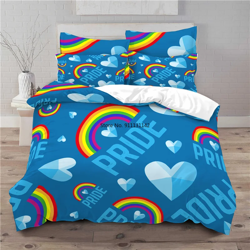 

Комплект постельного белья с 3D радужным сердечком, украшение для спальни, пуховое одеяло, наволочка, многоразмерный домашний текстиль