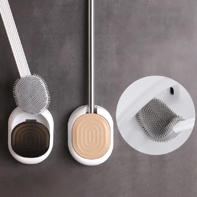 silicone toilet brush wall mounting long handle soft bristles wc cleaning brush no dead ends clean artifact bathroom accessories free global shipping