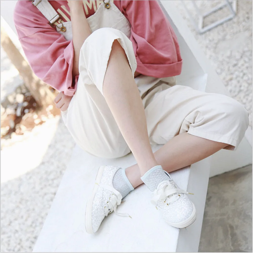 Женские летние носки Тонкие однотонные сетчатые башмачки хлопковые тапочки