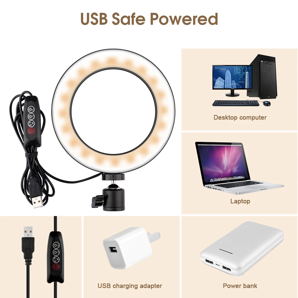 Светодиодный кольцевой светильник для селфи 6 2 дюйма металлический камеры