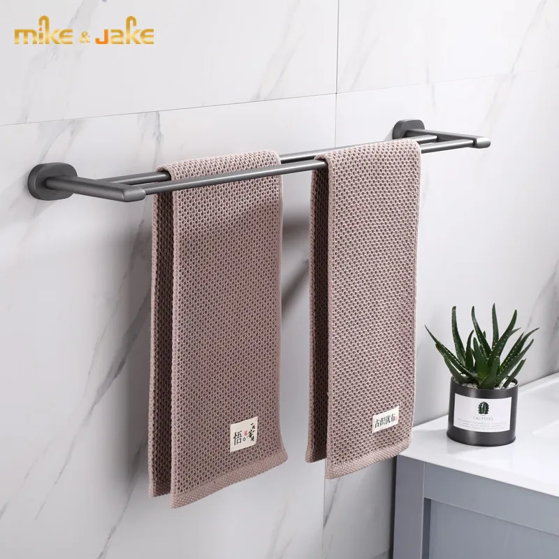 Серый двойной держатель для полотенец Полка ванной комнаты настенный стеллаж