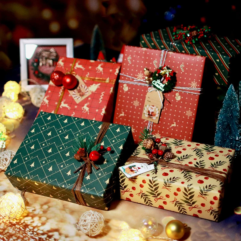 

Christmas Gift Wrapping Paper Xmas Decorations Floral Tree Snowman Gift Box Wrap Kraft Packing Paper New Year Decor 50*70cm