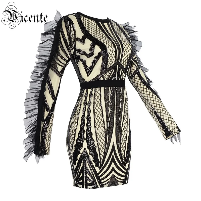 VC все бесплатная доставка Мода сетки с оборками длинными рукавами Украшенные