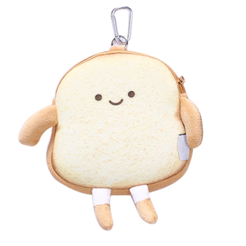 

Toast Bread Plush Studded Zipper Coin Purse Card Holder Earphone Lipstick Bag for Girls