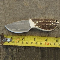 mini damascus pattern steel small straight knife fixed blade self defense edc outdoor general tool knife collection gift knife