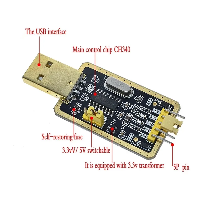 Плата микроконтроллера CH340 с USB на TTL CH340G небольшая пластина для щетки проводом