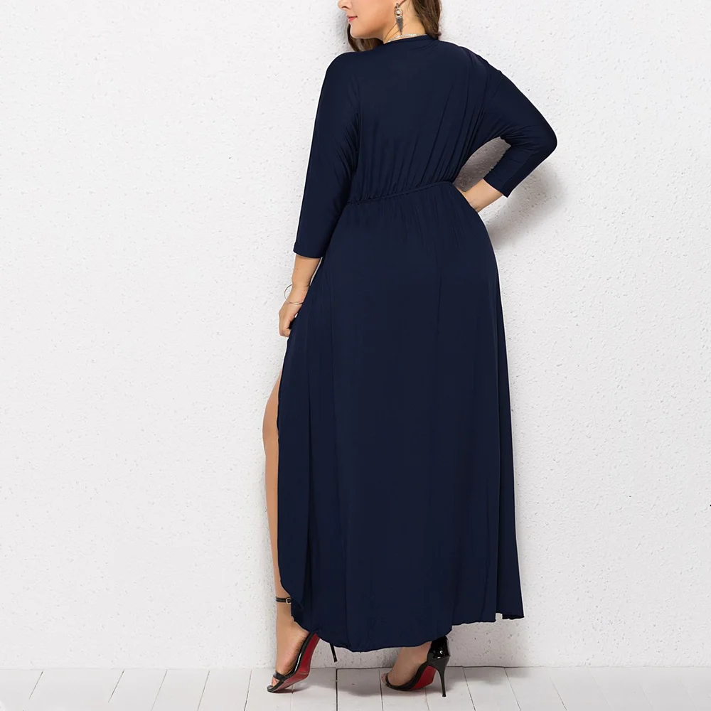 Женское платье с высокой талией элегантное однотонное Макси большого размера
