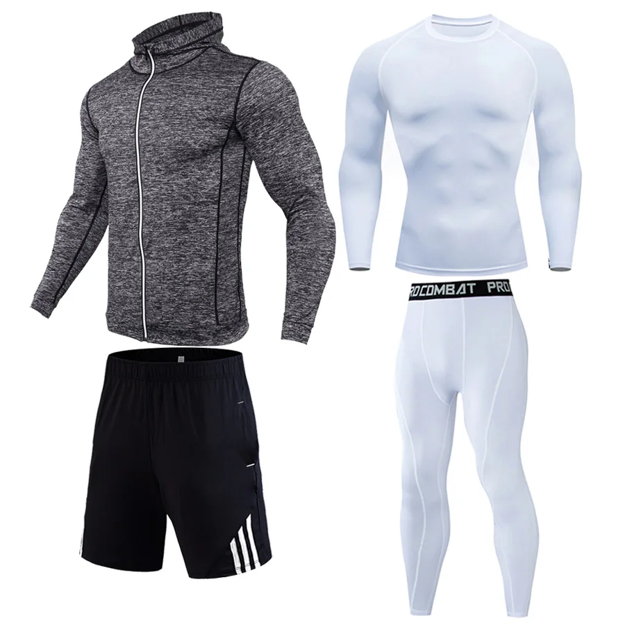 4-piece suit 8 Мужское длинное зимнее термобелье 4 шт спортивный костюм Спортивные Компрессионные костюмы спортивный костюм тренировочный комплект Мужской полный костюм спортивный костюм - Цвет: 4-piece suit 8