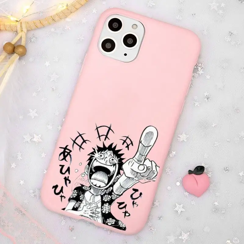 

Anime One Piece Luffy Phone Case Candy Color Pink for iPhone 11 pro XS MAX 8 7 6 6S Plus X 5S SE 2020 XR