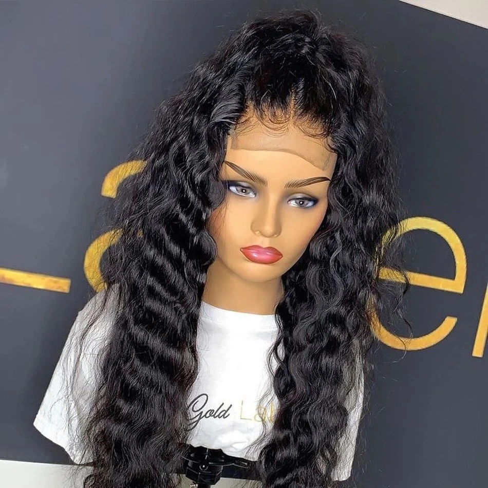 

Deep Wave Glueless Synthetic Hair Natural Black Color Lace Front Wigs For Women Long Fiber Wig Middle Part Babyhair Hairline