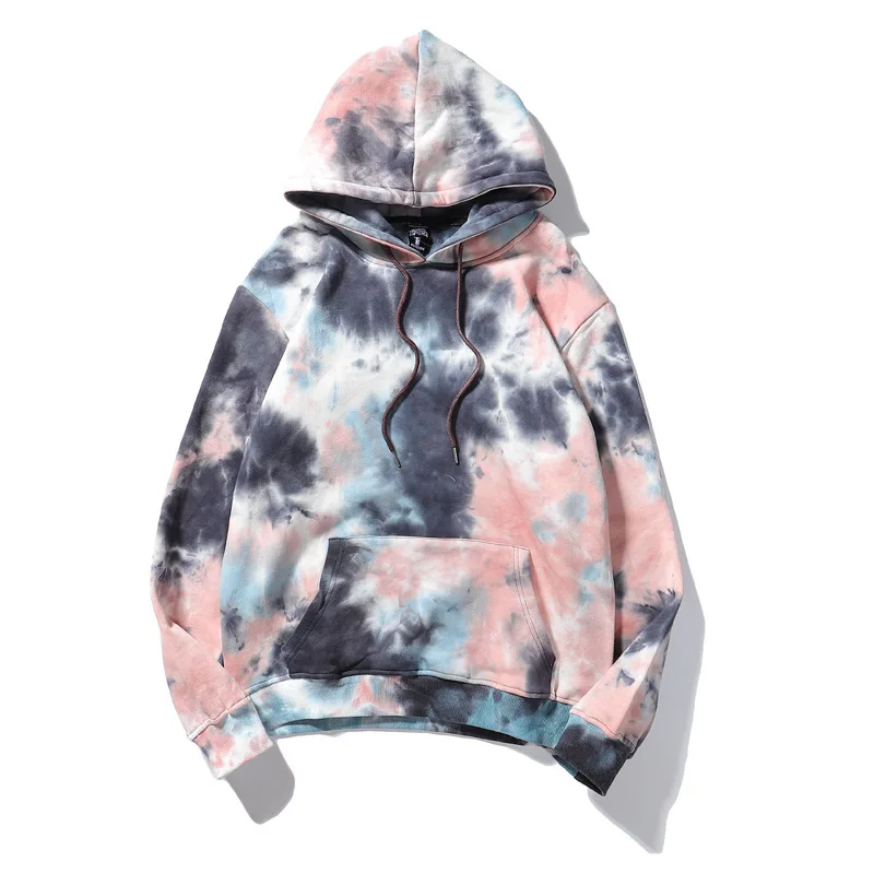 

UVRCOS 2020 New Winter Autumn Hooded Crop Top Tie-Dye Coat Trend Pullover Top Loose Round Neck Men And Women Couple Coat Top