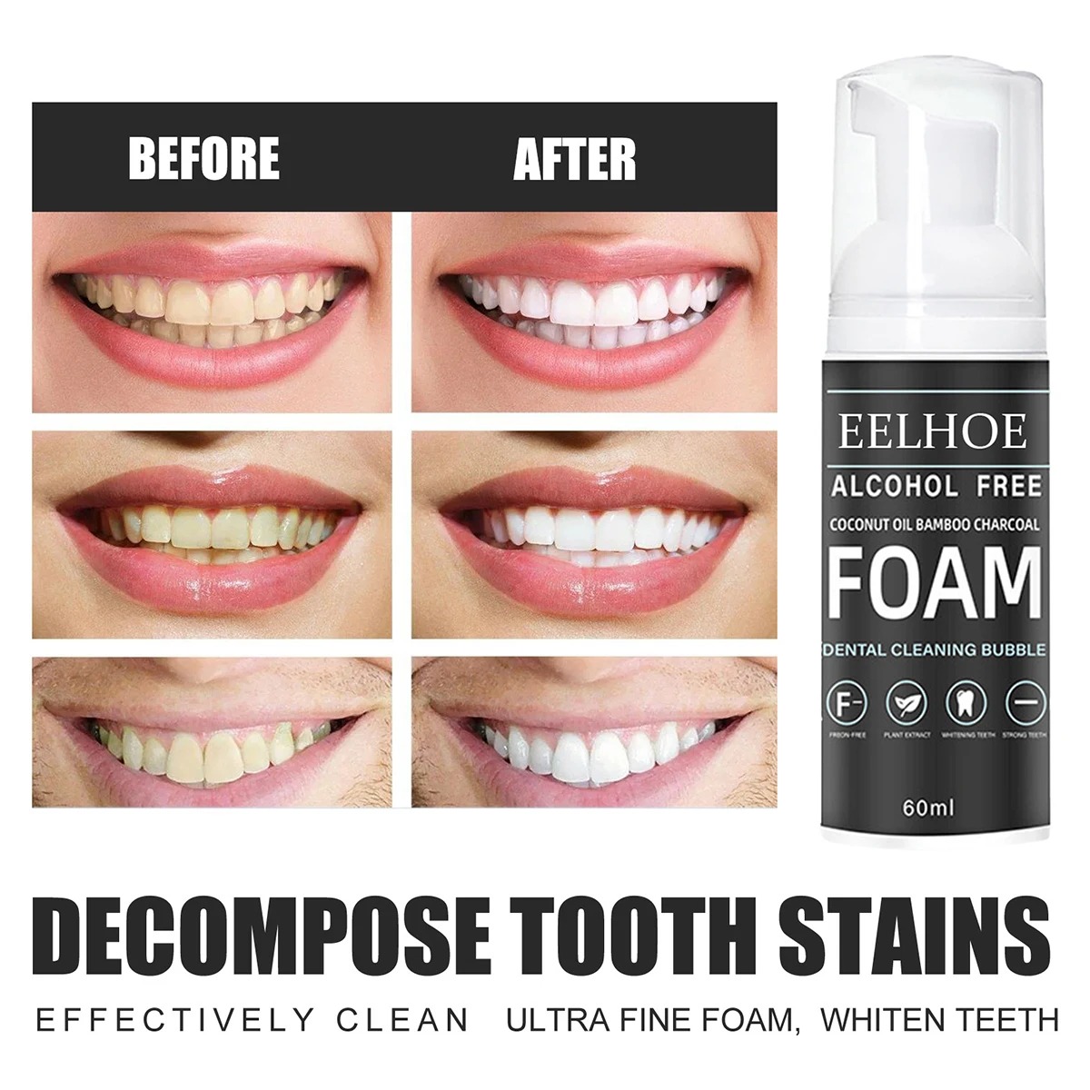 

Teeth Whitening Coconut Oil Bamboo Charcoal Foam Toothpaste Coffee Fresh Breath Bad Breath Clean Stains Dazzle White 60ml