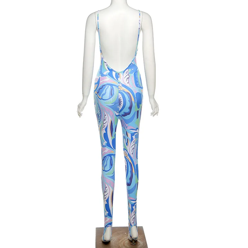 

2021 Printed Legging Bodysuit Breathable Quick Dry Backless One Piece Sports Jumpsuit Women Sportswear Gym Clothing For Fitness