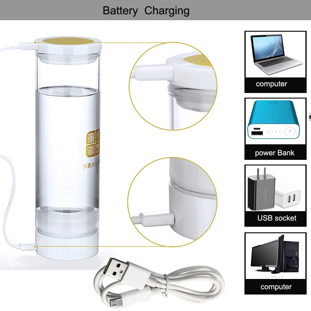 Improve Immunity Anti Aging DuPont Ion Film Electrolyzed Hydrogen-Rich Water Bottle Generator 500ML USB Rechargeable Pure H2 Cup | Бытовая