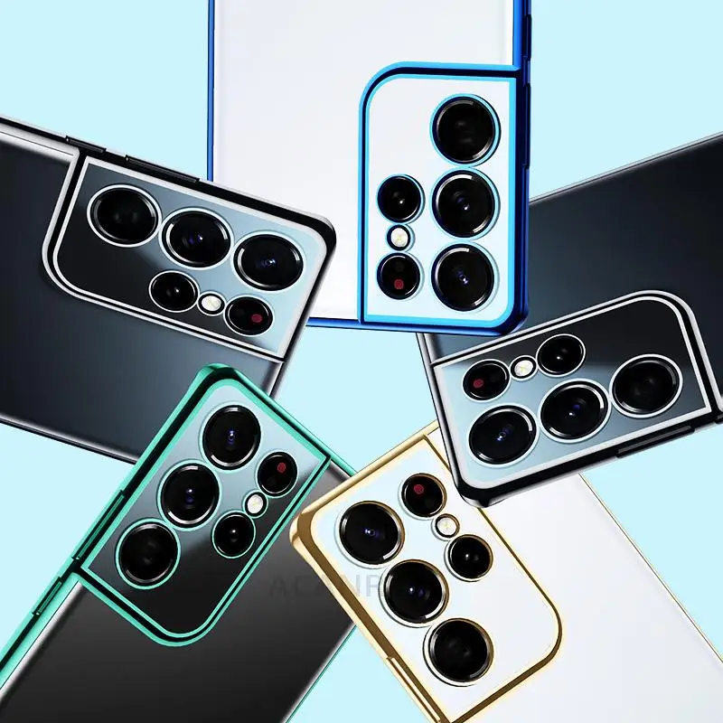 luxury gold plating phone case for samsung galaxy s21 ultra s20 plus s22 s 21 20 5g camera protect transparent silicone cover free global shipping